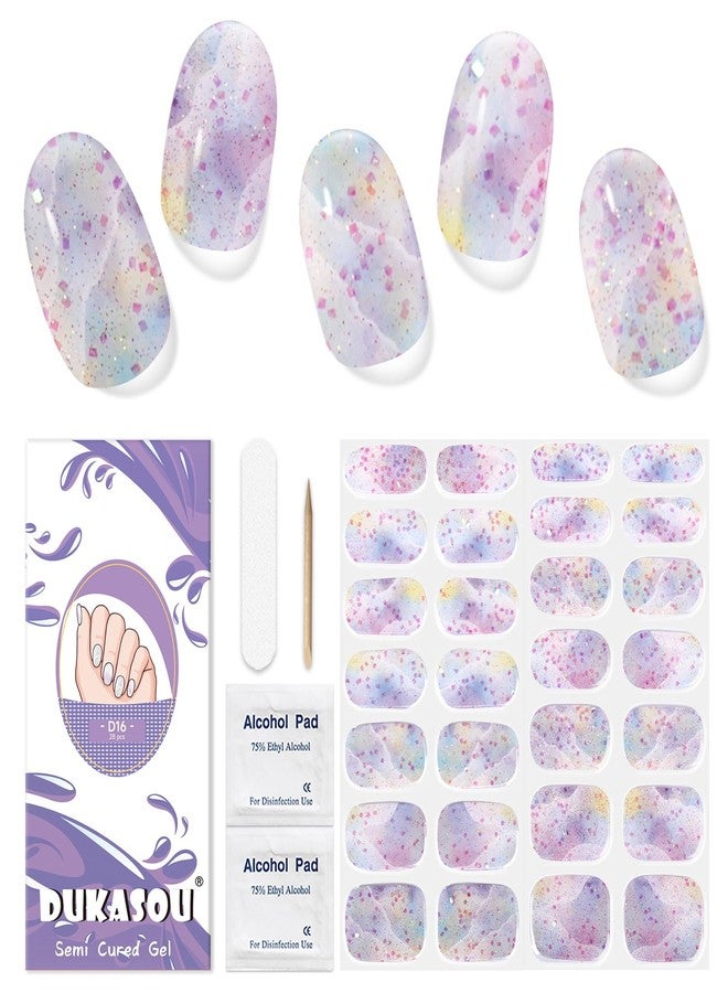 DUKASOU Semi Cured Gel Nail Strips, 28 pcs Nail Gel Stickers Work with Any UV Lights, Long-Lasting Nail Wraps, Stick on Nails for women Easy to Apply & Remove - Image 1